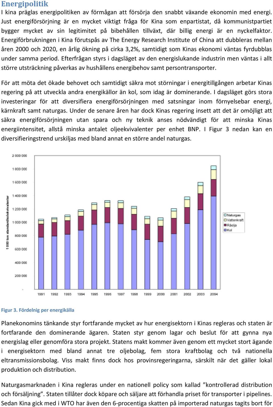 Energiförbrukningen i Kina förutspås av The Energy Research Institute of China att dubbleras mellan åren 2000 och 2020, en årlig ökning på cirka 3,2%, samtidigt som Kinas ekonomi väntas fyrdubblas