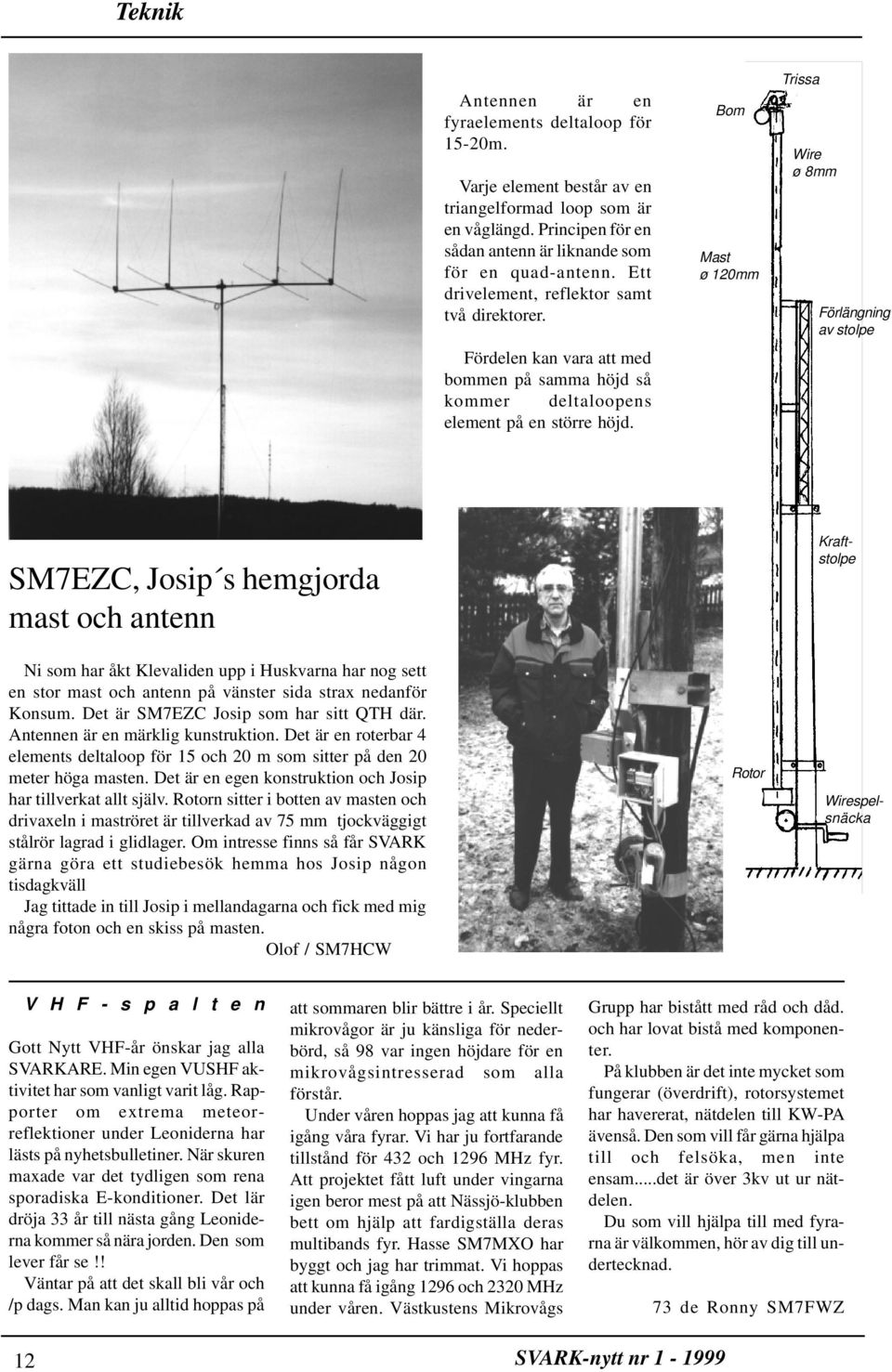 Bom Mast ø 120mm Trissa Wire ø 8mm Förlängning av stolpe SM7EZC, Josip s hemgjorda mast och antenn Ni som har åkt Klevaliden upp i Huskvarna har nog sett en stor mast och antenn på vänster sida strax