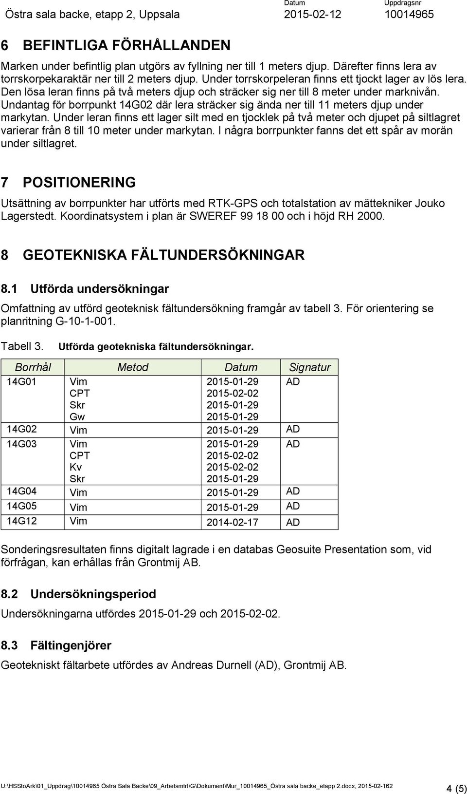 Undantag för borrpunkt 14G02 där lera sträcker sig ända ner till 11 meters djup under markytan.