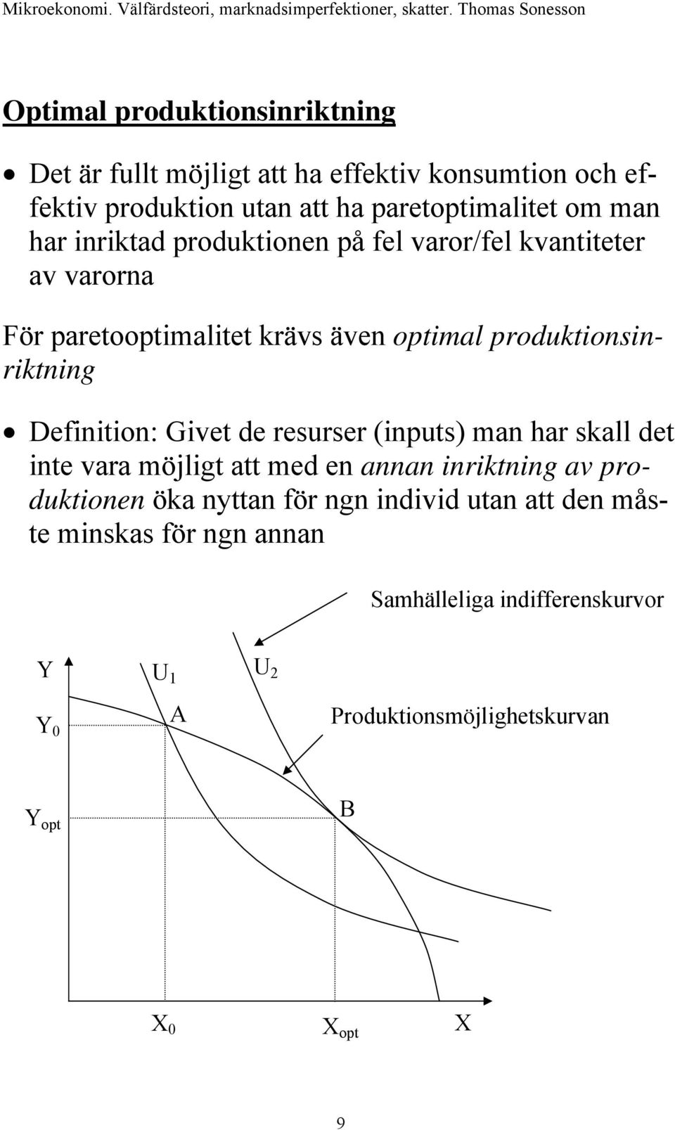 Definition: Givet de resurser (inputs) man har skall det inte vara möjligt att med en annan inriktning av produktionen öka nyttan för ngn