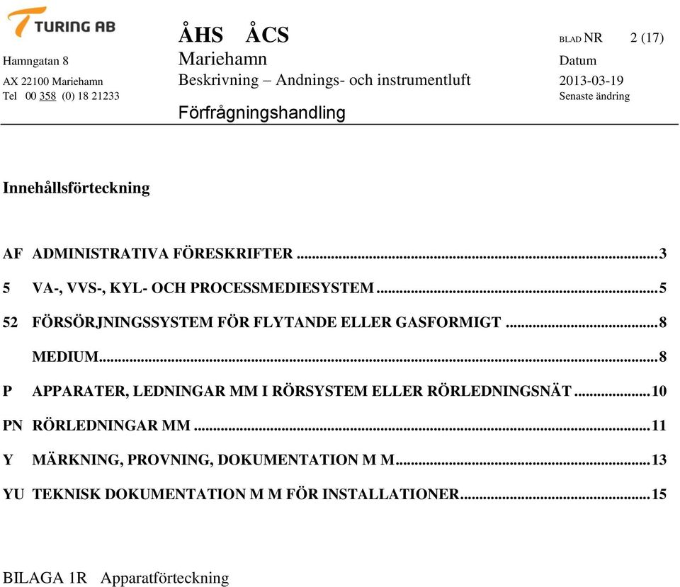 .. 8 MEDIUM... 8 P APPARATER, LEDNINGAR MM I RÖRSYSTEM ELLER RÖRLEDNINGSNÄT... 10 PN RÖRLEDNINGAR MM.