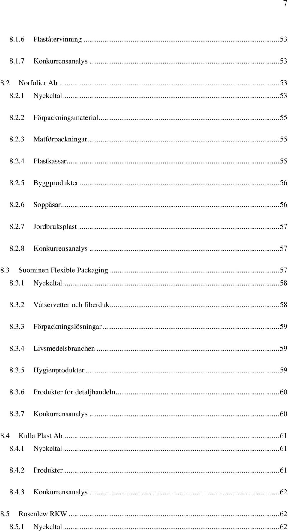 .. 58 8.3.3 Förpackningslösningar... 59 8.3.4 Livsmedelsbranchen... 59 8.3.5 Hygienprodukter... 59 8.3.6 Produkter för detaljhandeln... 60 8.3.7 Konkurrensanalys... 60 8.4 Kulla Plast Ab.