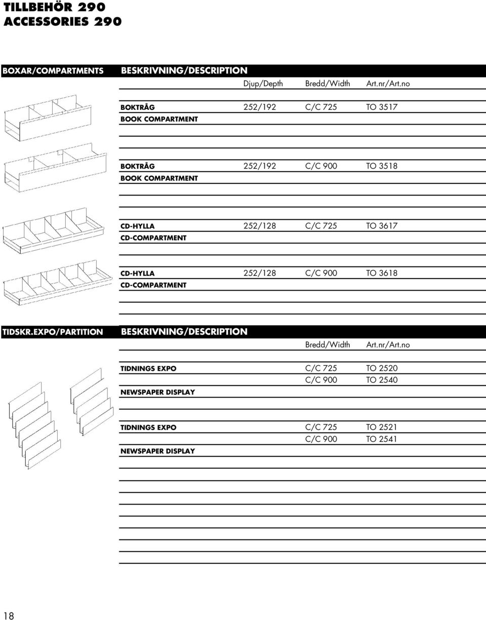 CD-COMPARTMENT CD-HYLLA 252/128 C/C 900 TO 3618 CD-COMPARTMENT TIDSKR.