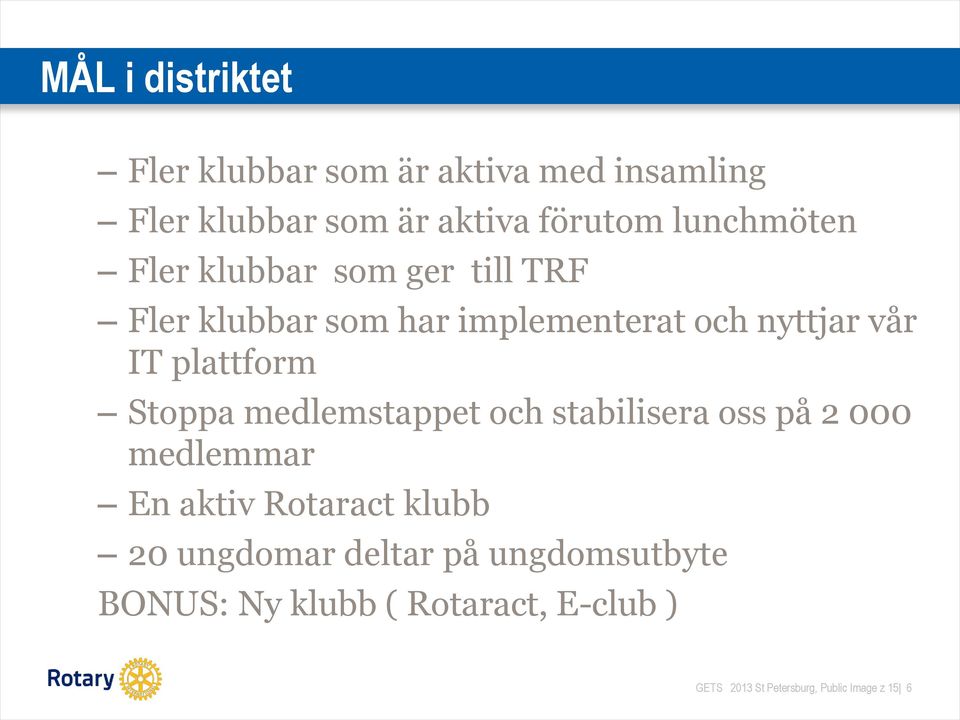 plattform Stoppa medlemstappet och stabilisera oss på 2 000 medlemmar En aktiv Rotaract klubb 20