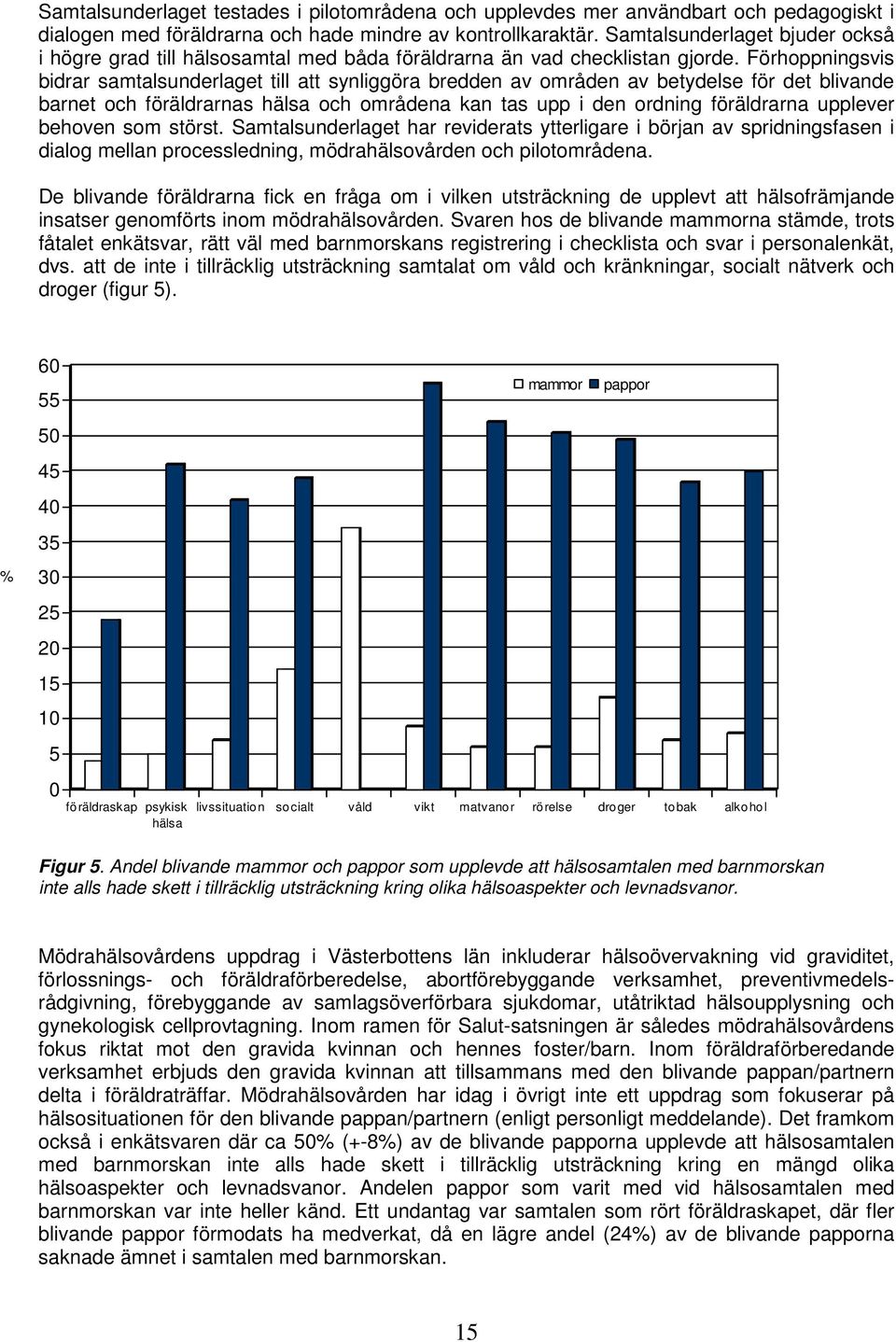 Förhoppningsvis bidrar samtalsunderlaget till att synliggöra bredden av områden av betydelse för det blivande barnet och föräldrarnas hälsa och områdena kan tas upp i den ordning föräldrarna upplever