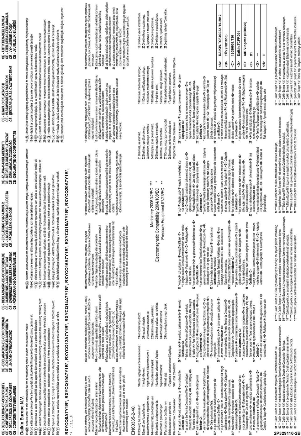 DECLARAÇÃO-DE-CONFORMIDADE CE - ЗАЯВЛЕНИЕ-О-СООТВЕТСТВИИ CE - OVERENSSTEMMELSESERKLÆRING CE - FÖRSÄKRAN-OM-ÖVERENSTÄMMELSE CE - DECLARACION-DE-CONFORMIDAD CE - DICHIARAZIONE-DI-CONFORMITA CE - HΛΩΣΗ