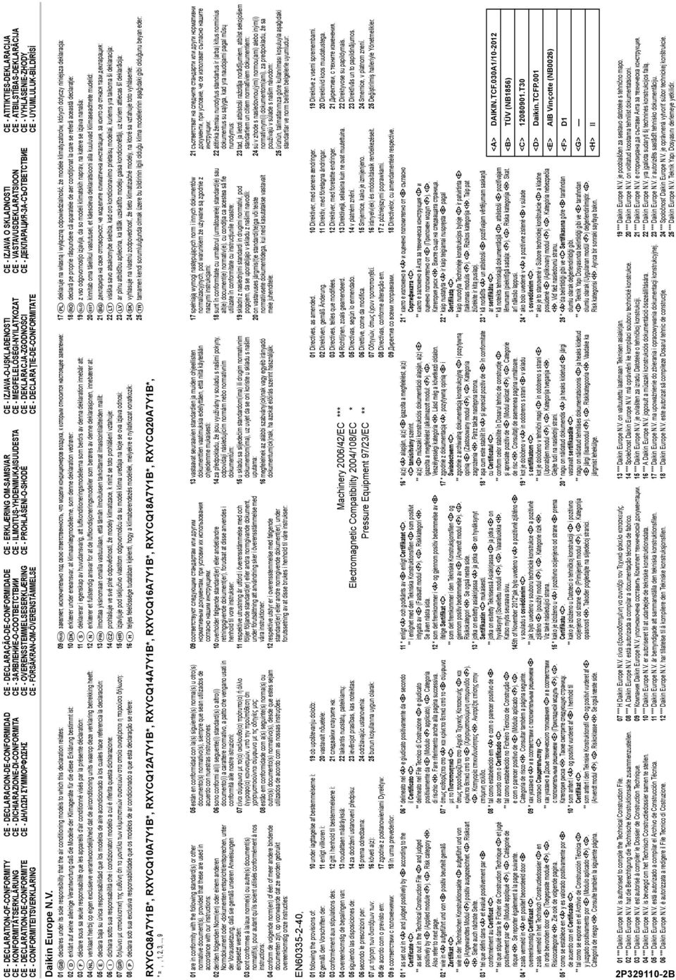 DECLARAÇÃO-DE-CONFORMIDADE CE - ЗАЯВЛЕНИЕ-О-СООТВЕТСТВИИ CE - OVERENSSTEMMELSESERKLÆRING CE - FÖRSÄKRAN-OM-ÖVERENSTÄMMELSE CE - DECLARACION-DE-CONFORMIDAD CE - DICHIARAZIONE-DI-CONFORMITA CE - HΛΩΣΗ