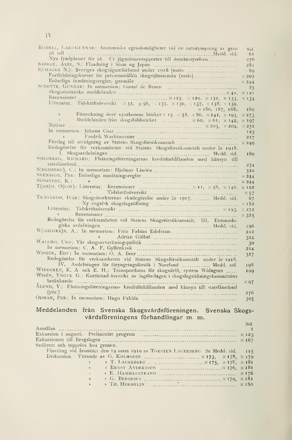 89 Fortbildningskurser för privatanslällda skogstjänstemän (notis) x 205 Enhetliga inmätningsregler, genmäic X 244 SciiOTTE, Gunnar: Jn memoriam: (iustaf de Broen 25 Skogsstatistiska meddelanden X41,