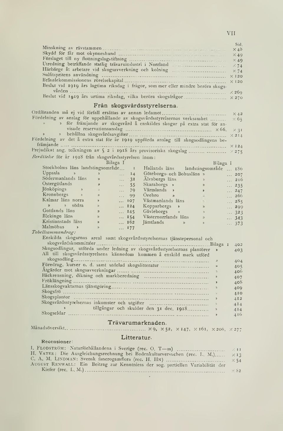 269 Beslut vid 1919 års urtima riksdag, vilka beröra skogsfrågor x 270 Från skogsvårdsstyrelserna.