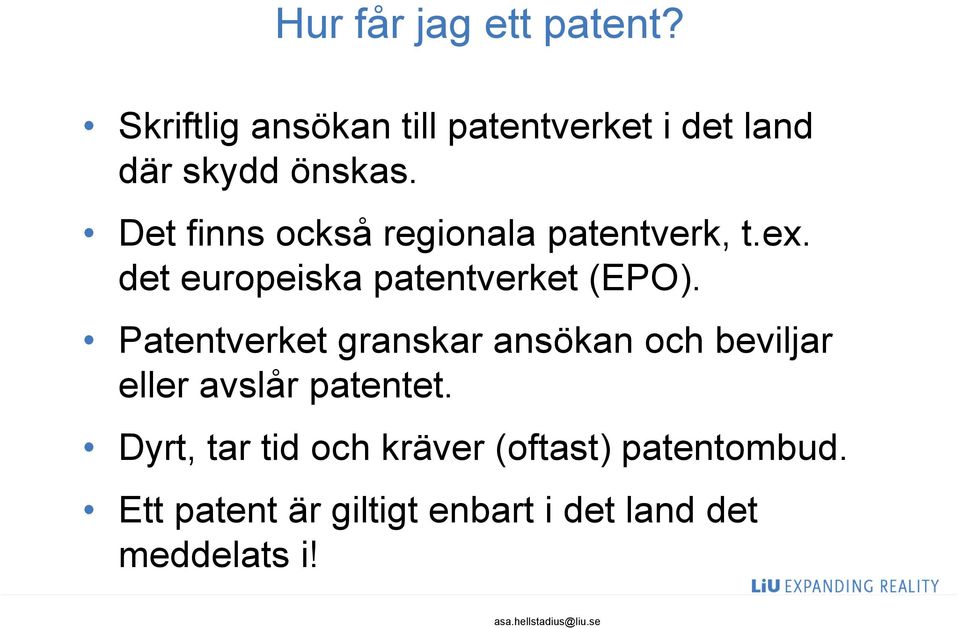 Patentverket granskar ansökan och beviljar eller avslår patentet.