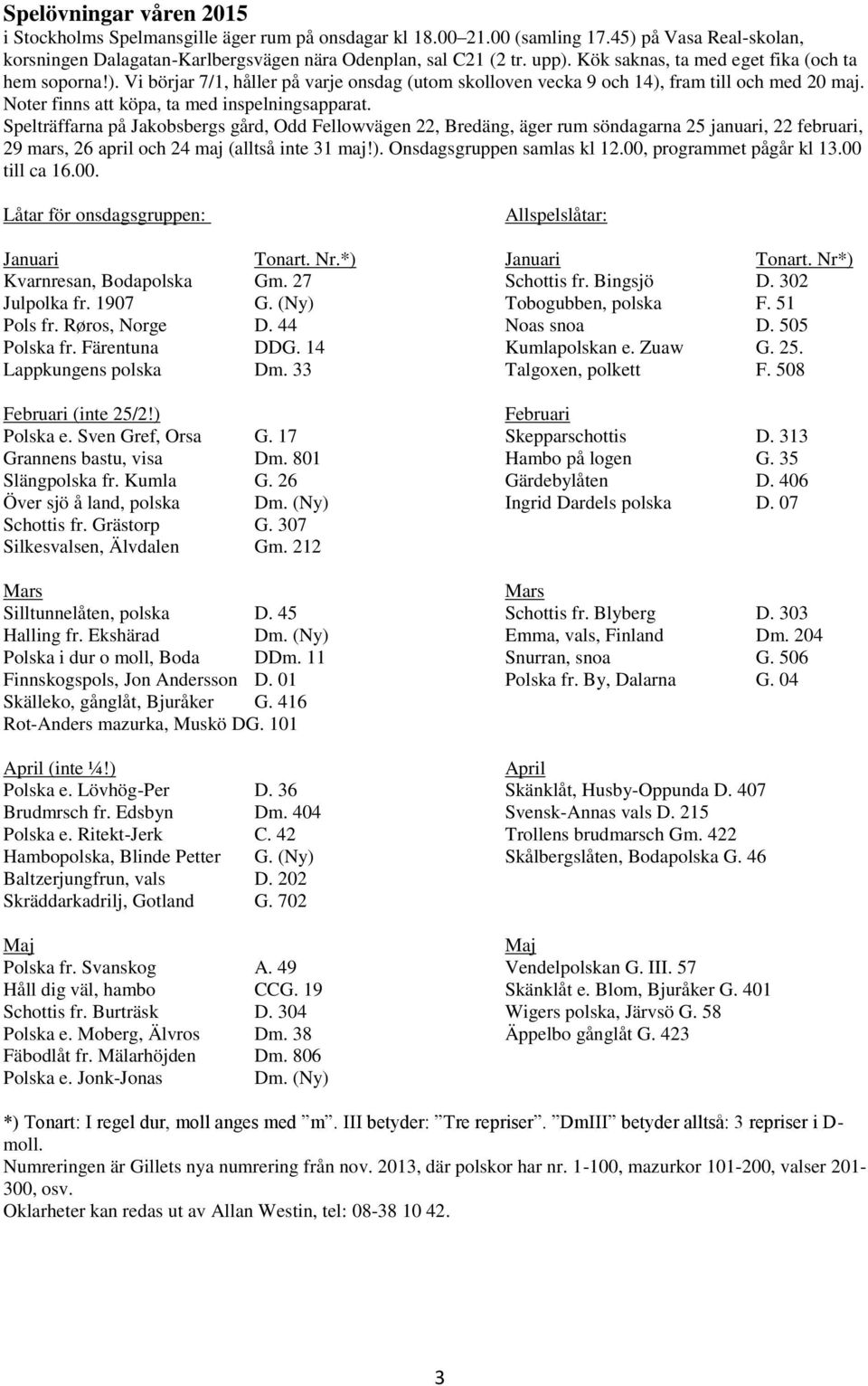 Spelträffarna på Jakobsbergs gård, Odd Fellowvägen 22, Bredäng, äger rum söndagarna 25 januari, 22 februari, 29 mars, 26 april och 24 maj (alltså inte 31 maj!). Onsdagsgruppen samlas kl 12.