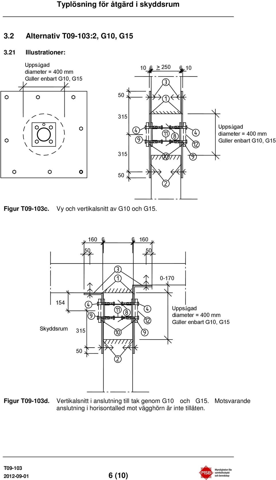 enbart G10, G15 315 Figur c. Vy och vertikalsnitt av G10 och G15.