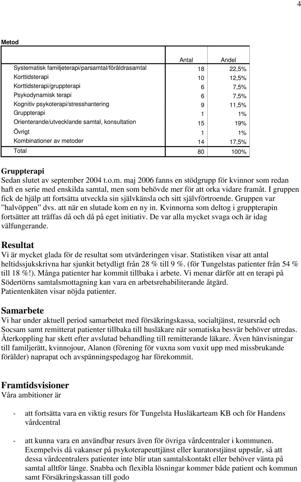 september 2004 t.o.m. maj 2006 fanns en stödgrupp för kvinnor som redan haft en serie med enskilda samtal, men som behövde mer för att orka vidare framåt.