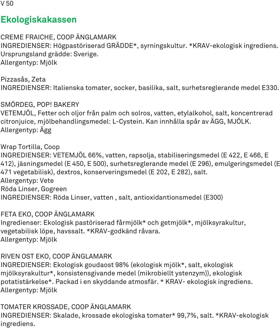 BAKERY VETEMJÖL, Fetter och oljor från palm och solros, vatten, etylalkohol, salt, koncentrerad citronjuice, mjölbehandlingsmedel: L-Cystein. Kan innhålla spår av ÄGG, MJÖLK.