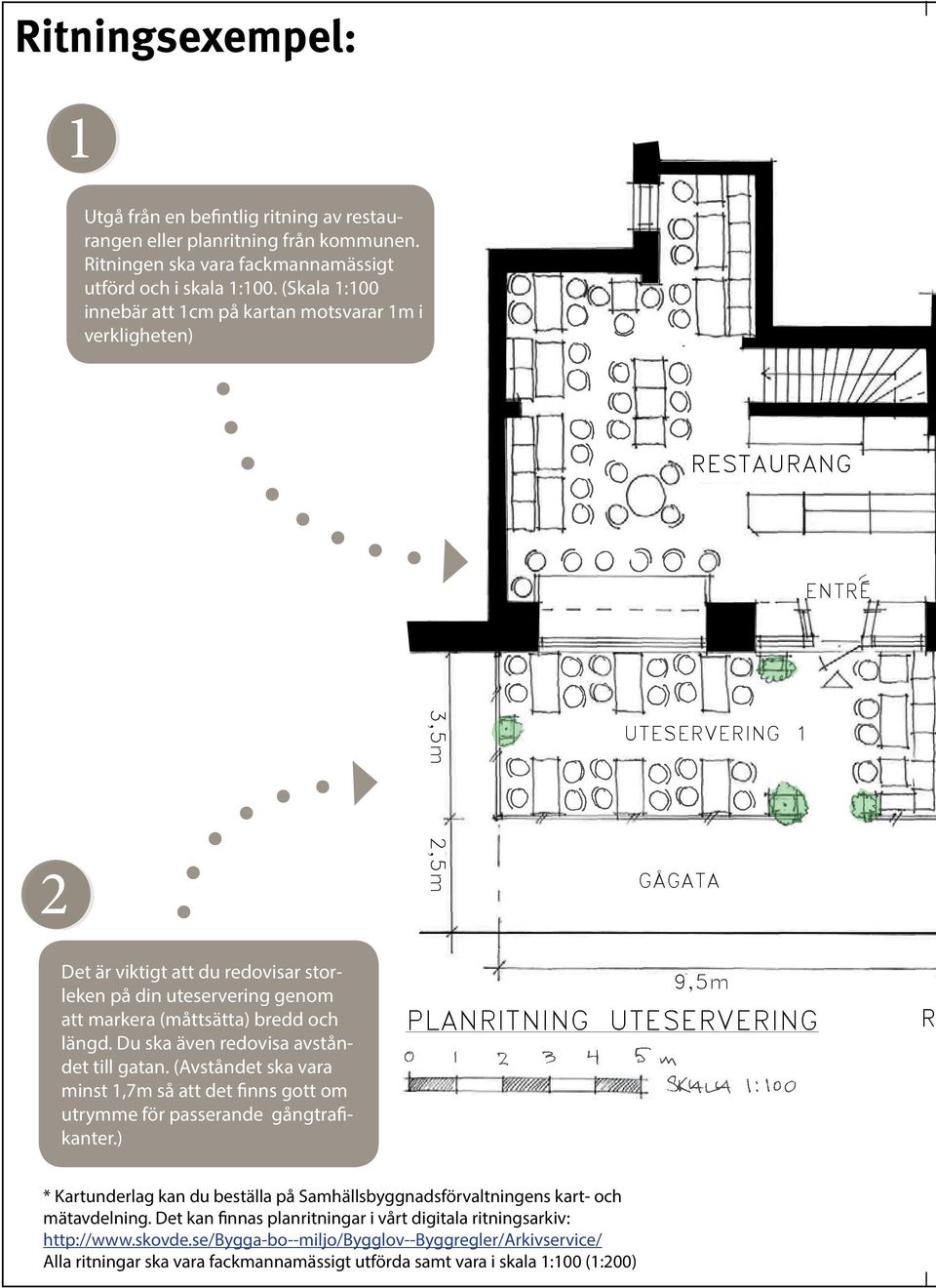 (måttsätta) bredd och längd. Du ska även redovisa avståndet till gatan. (Avståndet ska vara minst 1,7m så att det finns gott om utrymme för passerande gångtrafikanter.