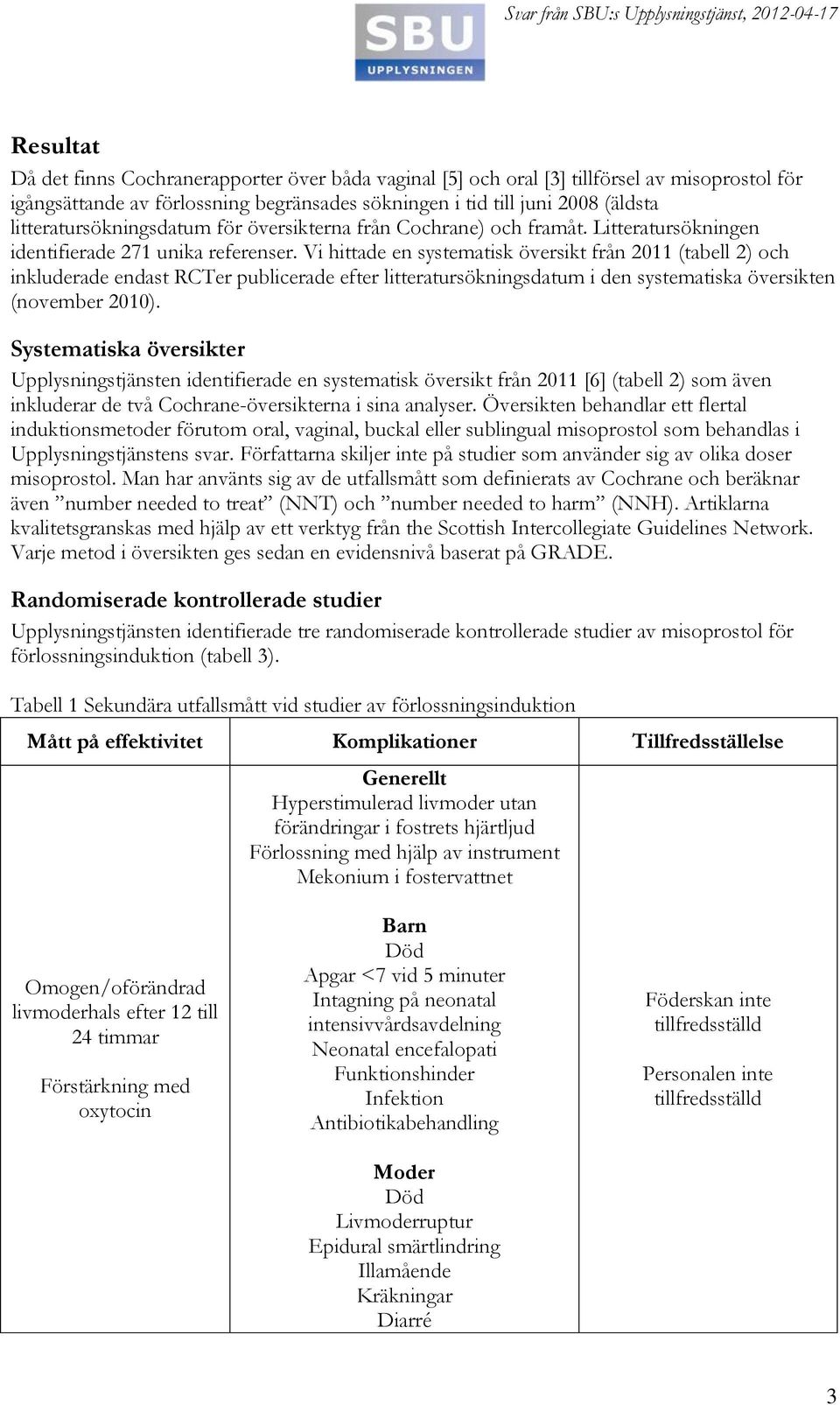 Vi hittade en systematisk översikt från 2011 (tabell 2) och inkluderade endast RCTer publicerade efter litteratursökningsdatum i den systematiska översikten (november 2010).