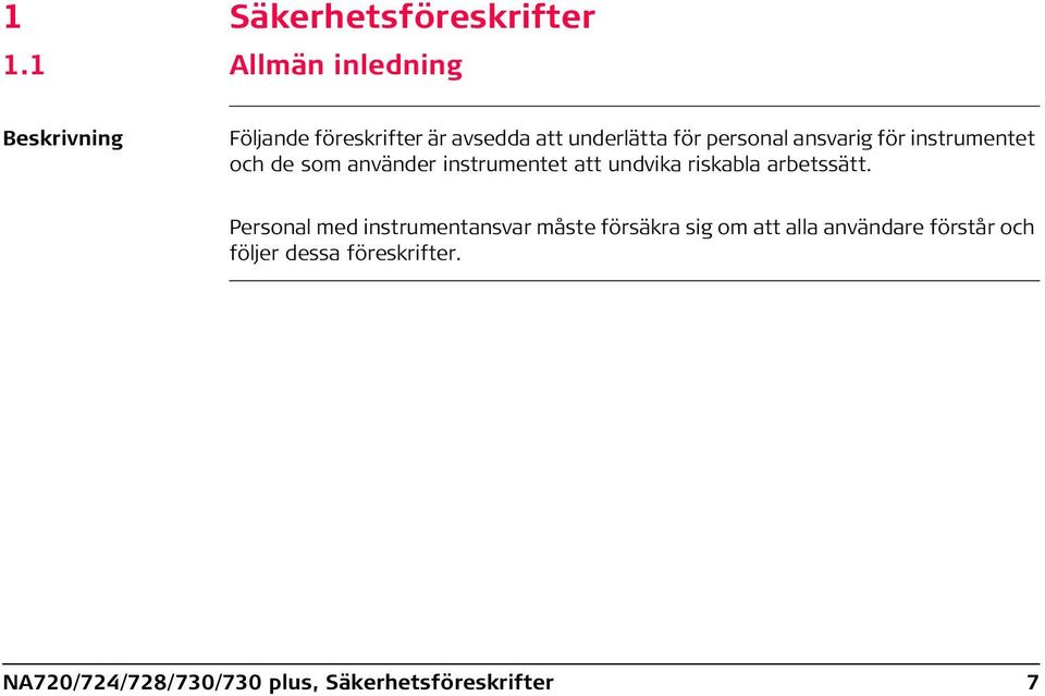 ansvarig för instrumentet och de som använder instrumentet att undvika riskabla arbetssätt.