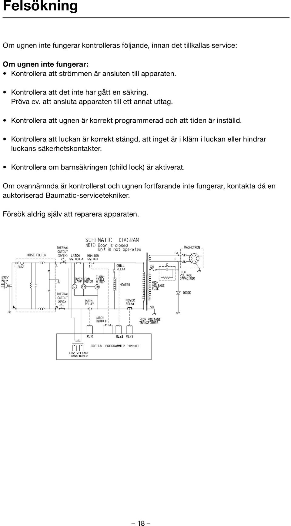 Kontrollera att ugnen är korrekt programmerad och att tiden är inställd.