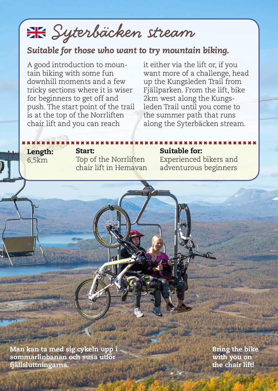The start point of the trail is at the top of the Norrliften chair lift and you can reach it either via the lift or, if you want more of a challenge, head up the Kungsleden Trail from Fjällparken.