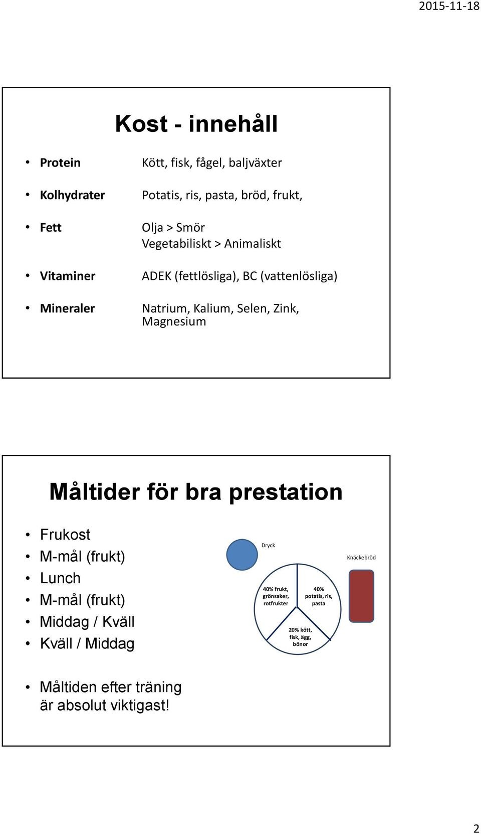 Magnesium Måltider för bra prestation Frukost M-mål (frukt) Lunch M-mål (frukt) Middag / Kväll Kväll / Middag Dryck 40%