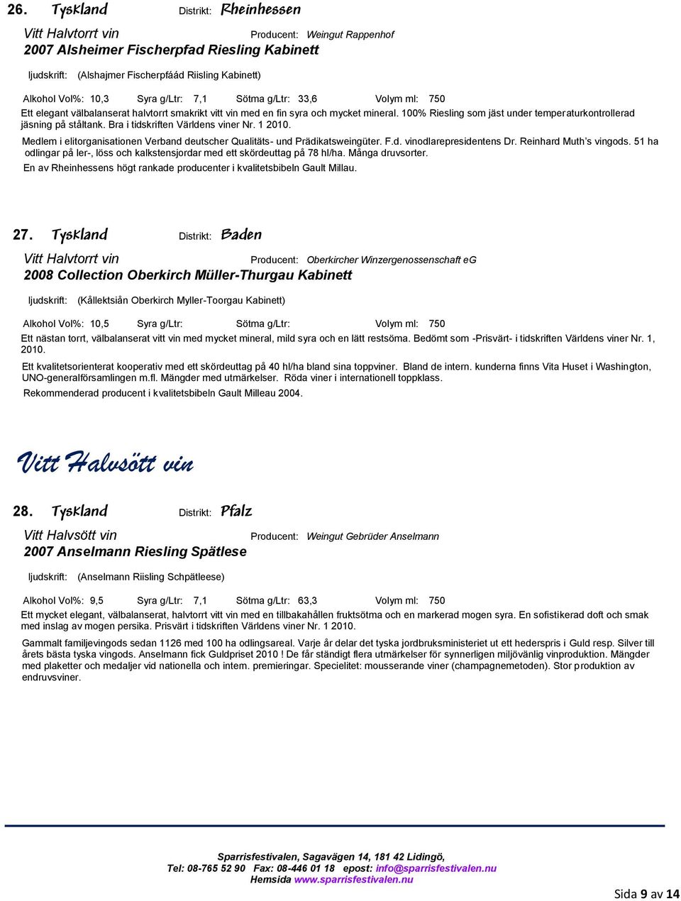 Bra i tidskriften Världens viner Nr. 1 2010. En av Rheinhessens högt rankade producenter i kvalitetsbibeln Gault Millau. 27.