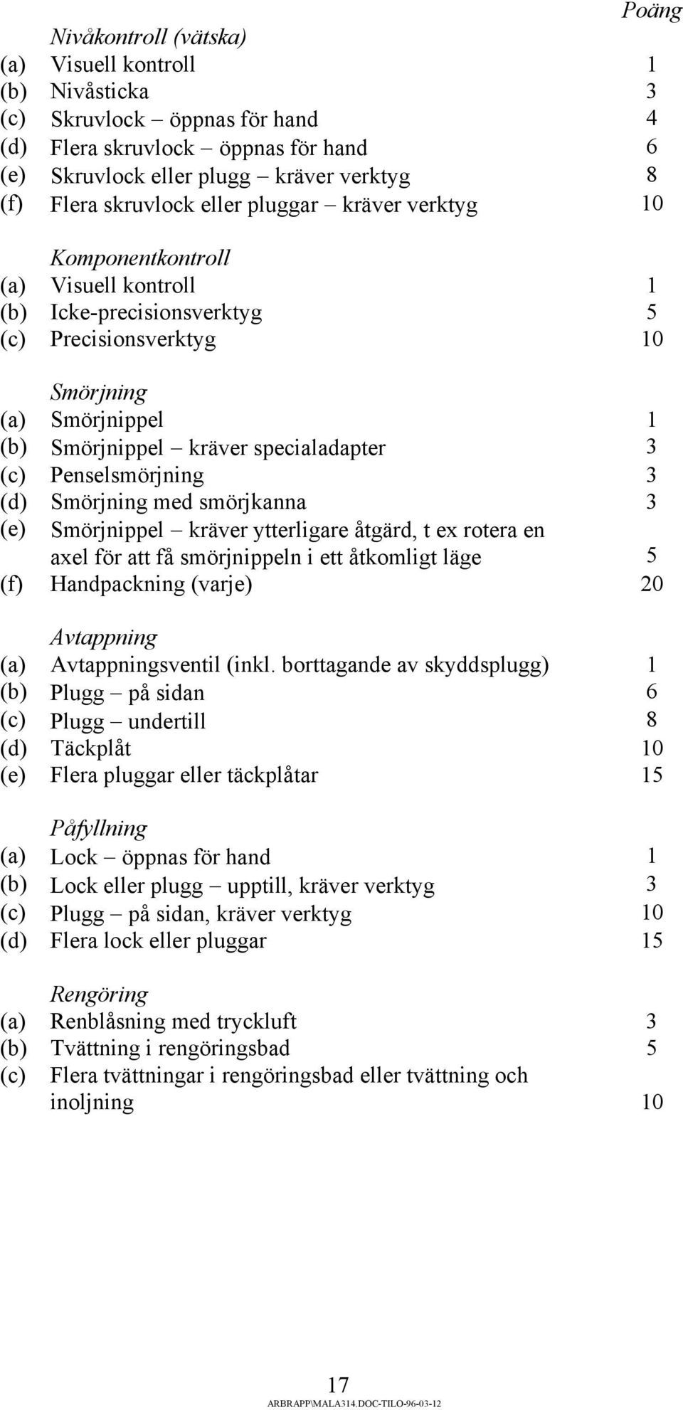 specialadapter 3 (c) Penselsmörjning 3 (d) Smörjning med smörjkanna 3 (e) Smörjnippel kräver ytterligare åtgärd, t ex rotera en axel för att få smörjnippeln i ett åtkomligt läge 5 (f) Handpackning