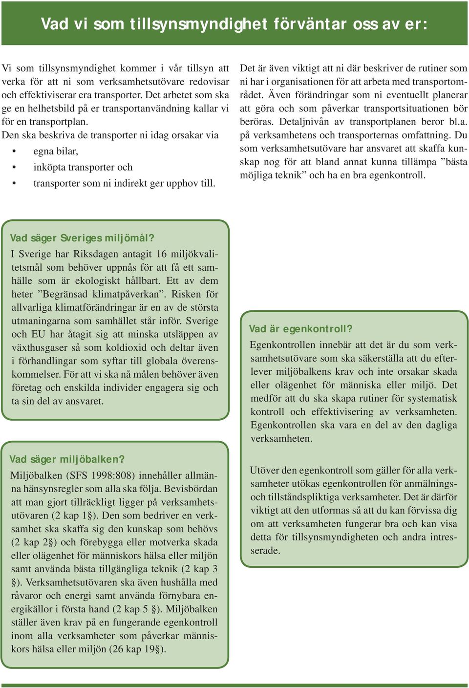 Den ska beskriva de transporter ni idag orsakar via egna bilar, inköpta transporter och transporter som ni indirekt ger upphov till.