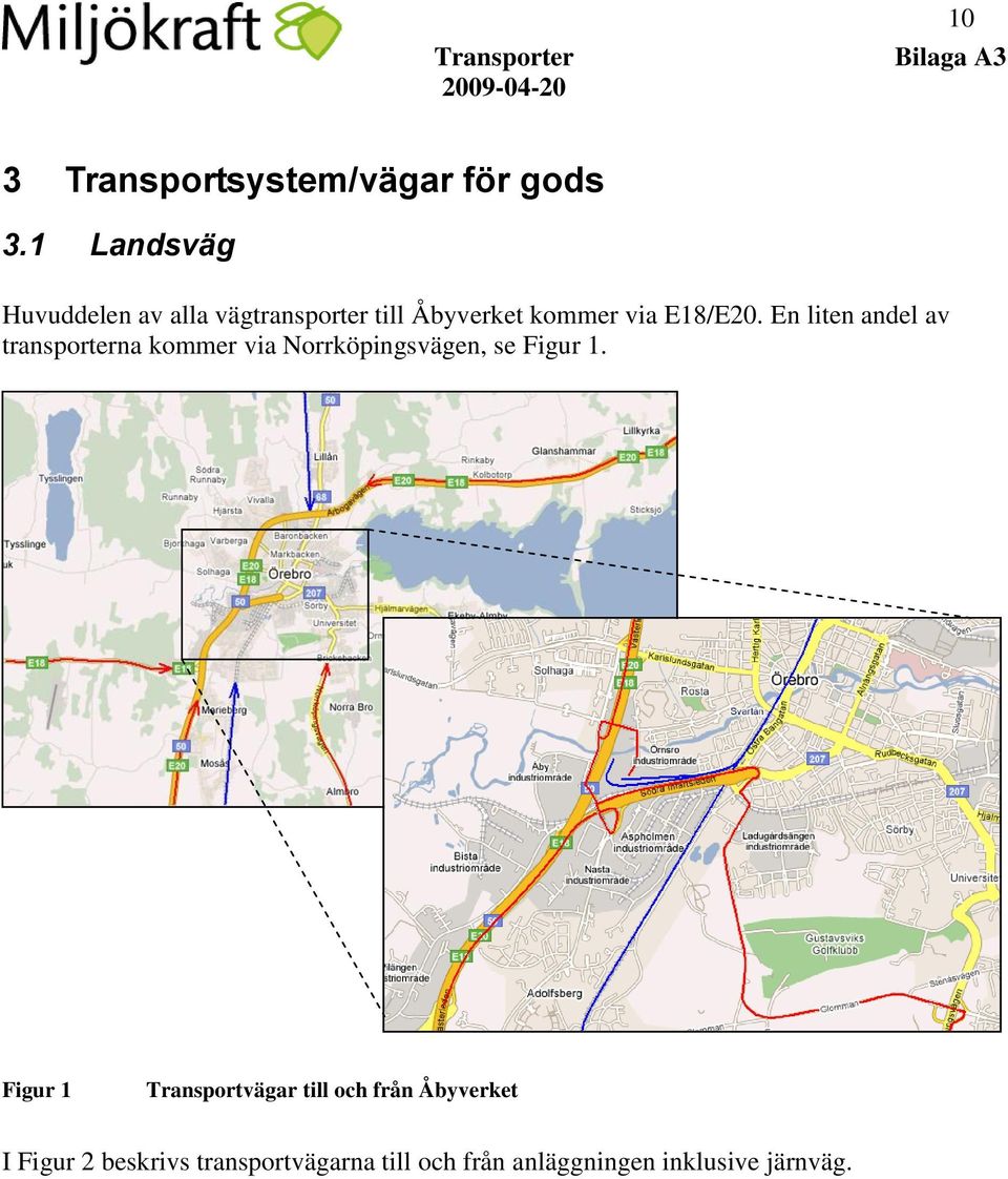 En liten andel av transporterna kommer via Norrköpingsvägen, se Figur 1.