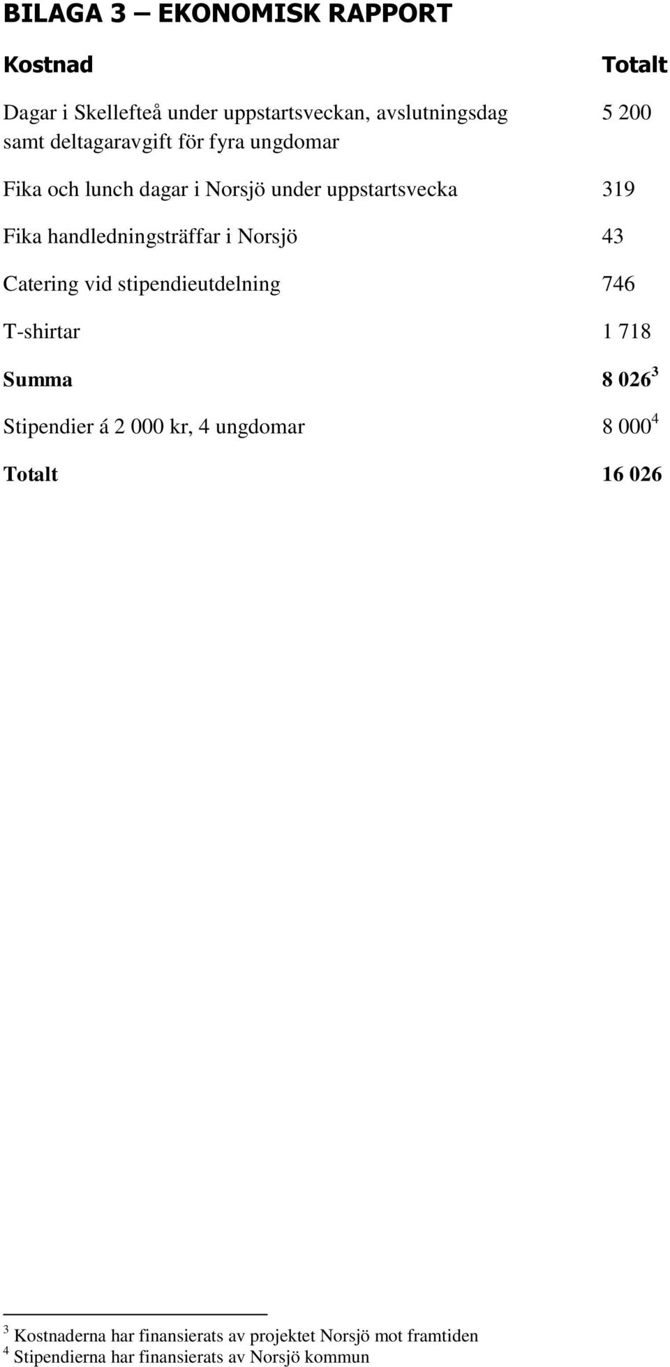 Norsjö 43 Catering vid stipendieutdelning 746 T-shirtar 1 718 Summa 8 026 3 Stipendier á 2 000 kr, 4 ungdomar 8 000 4