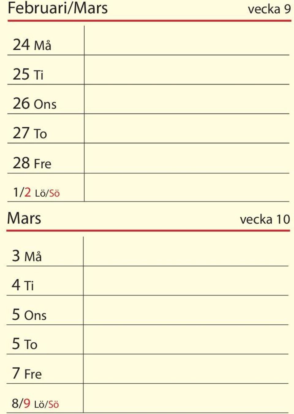 1/2 Lö/Sö Mars vecka 10 3 Må