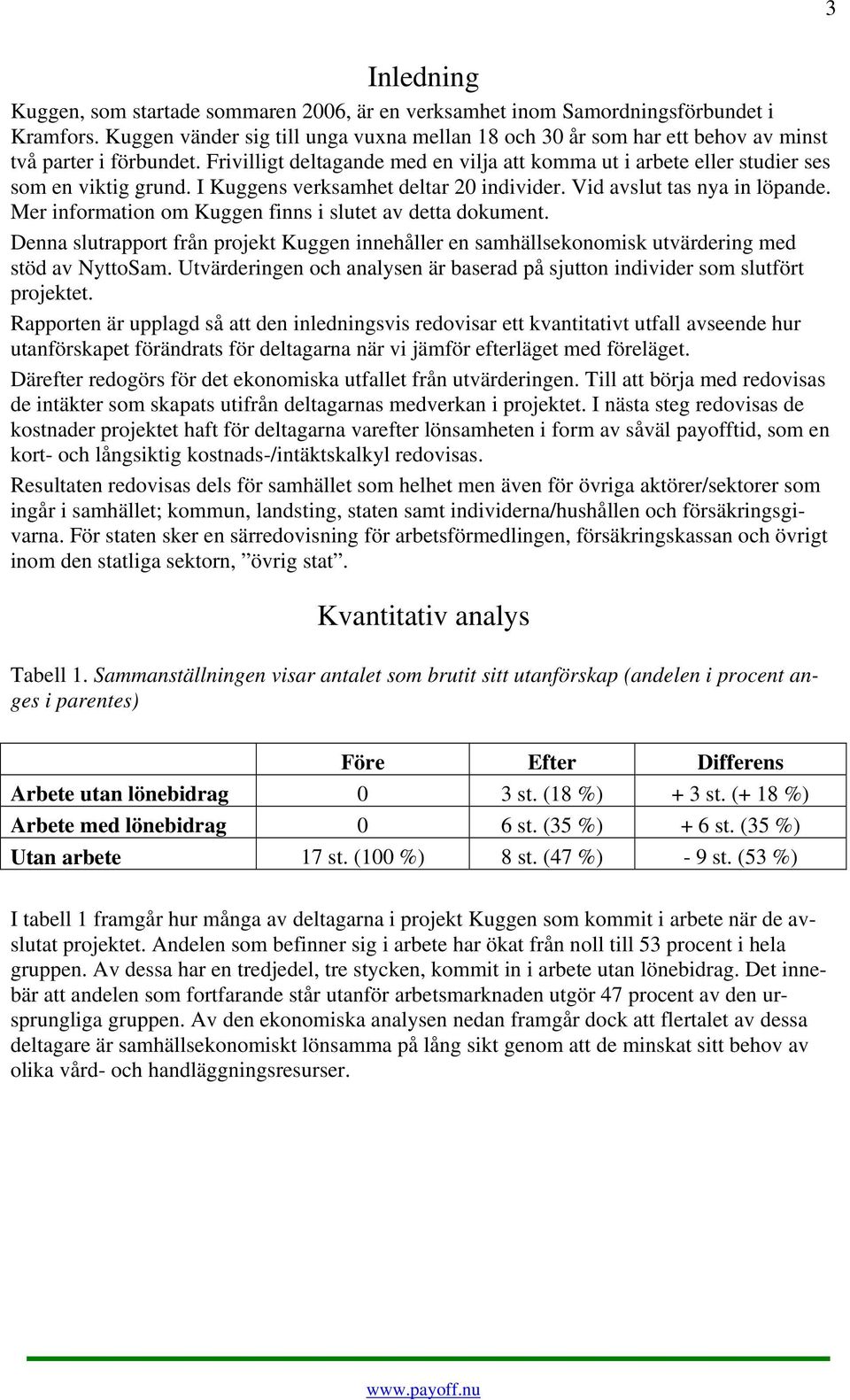 I Kuggens verksamhet deltar 20 individer. Vid avslut tas nya in löpande. Mer information om Kuggen finns i slutet av detta dokument.