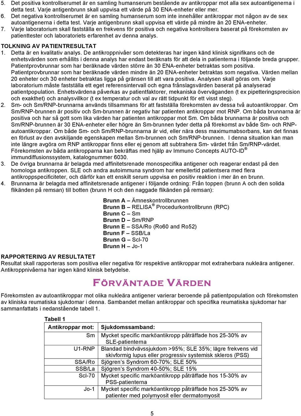 Varje antigenbrunn skall uppvisa ett värde på mindre än 20 ENA-enheter. 7.