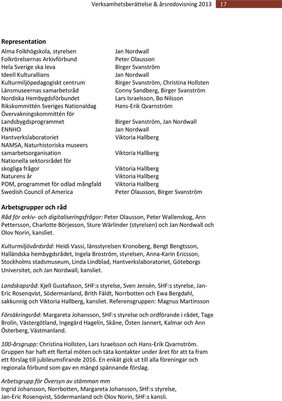 samarbetsorganisation Nationella sektorsrådet för skogliga frågor Naturens år POM, programmet för odlad mångfald Swedish Council of America Jan Nordwall Peter Olausson Birger Svanström Jan Nordwall