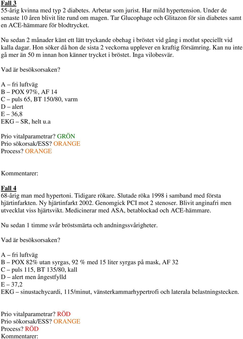 Hon söker då hon de sista 2 veckorna upplever en kraftig försämring. Kan nu inte gå mer än 50 m innan hon känner trycket i bröstet. Inga vilobesvär.