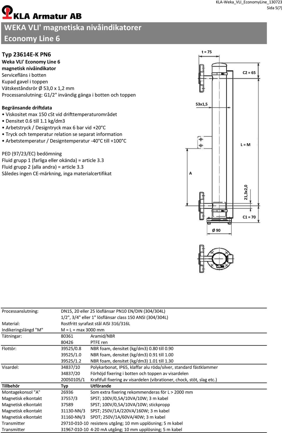 ramid/nbr 80426 PTFE ren Flottör: 39525/0.8 NBR foam, densitet (kg/dm3) 0.80 till 0.90 39525/1.0 NBR foam, densitet (kg/dm3) 0.91 till 1.00 39525/1.2 NBR foam, densitet (kg/dm3) 1.01 till 1.