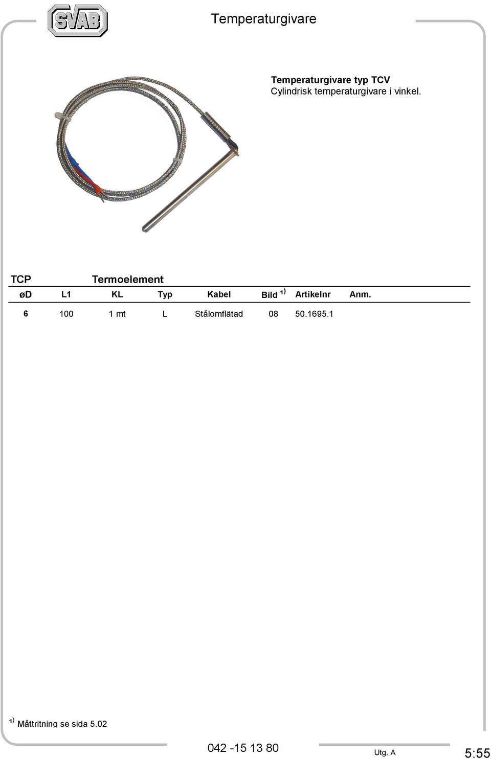 TCP Termoelement ød L1 KL Typ Kabel Bild ¹ )