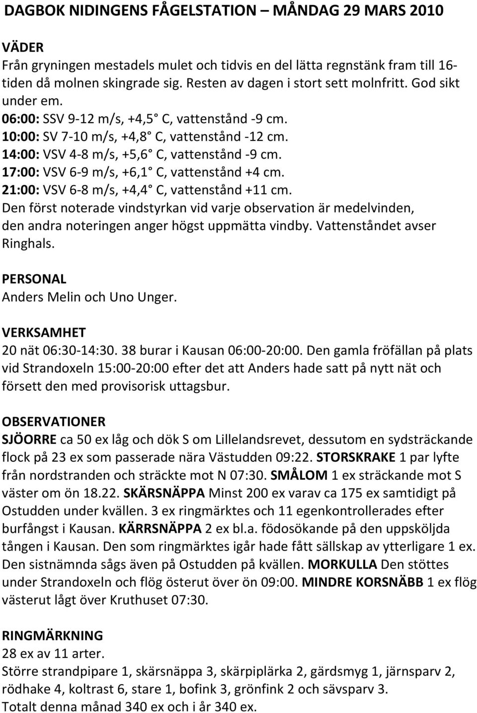 17:00: VSV 6 9 m/s, +6,1 C, vattenstånd +4 cm. 21:00: VSV 6 8 m/s, +4,4 C, vattenstånd +11 cm.