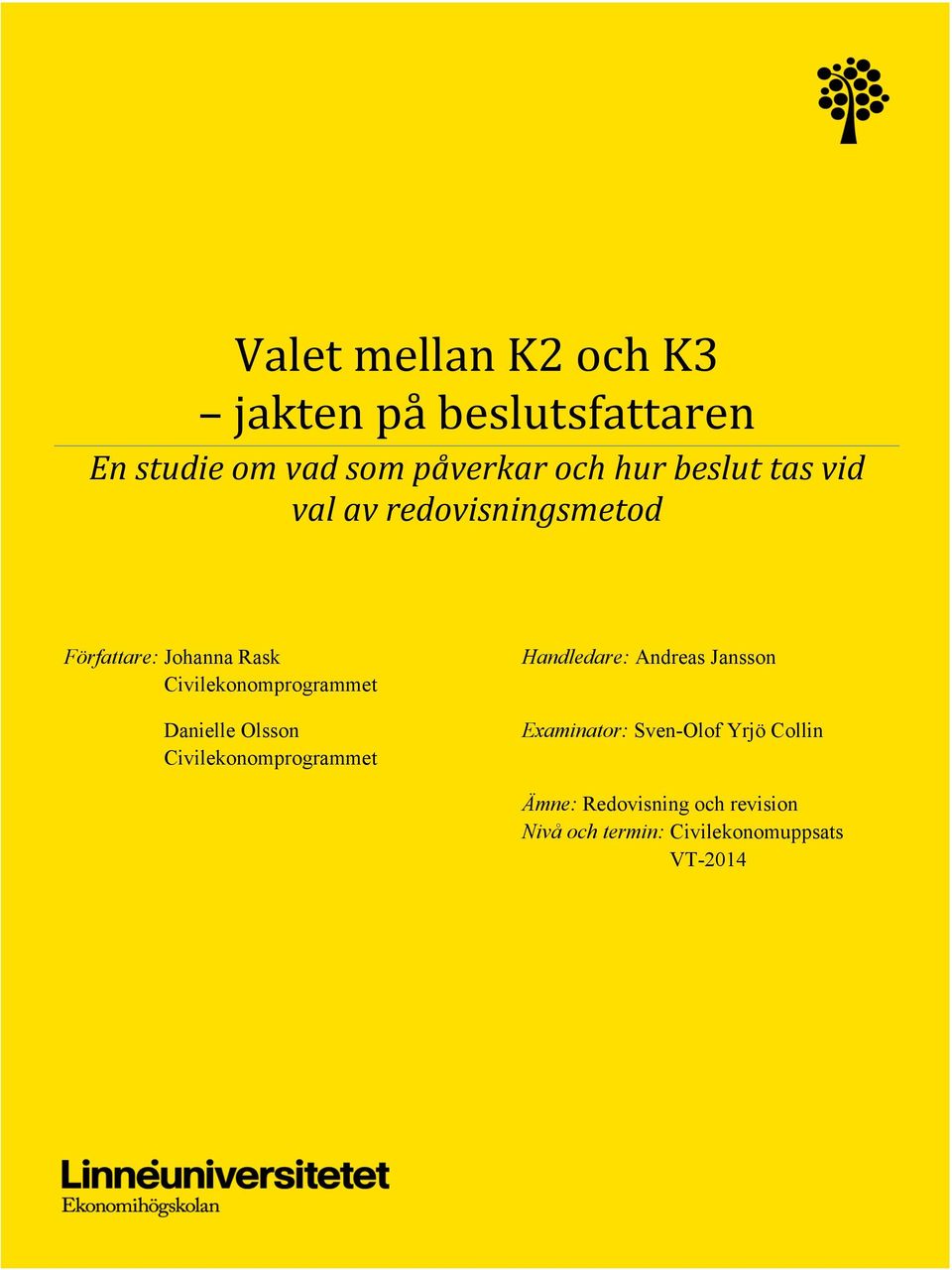 Danielle Olsson Civilekonomprogrammet Handledare: Andreas Jansson Examinator: