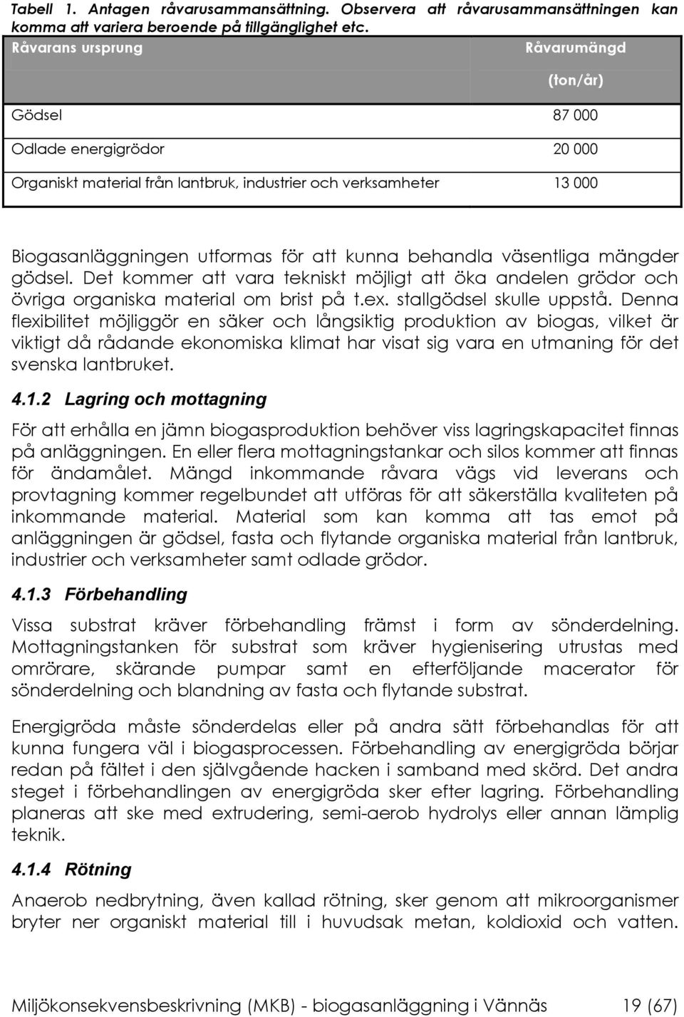 väsentliga mängder gödsel. Det kommer att vara tekniskt möjligt att öka andelen grödor och övriga organiska material om brist på t.ex. stallgödsel skulle uppstå.