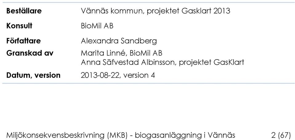 Säfvestad Albinsson, projektet GasKlart Datum, version 2013-08-22,