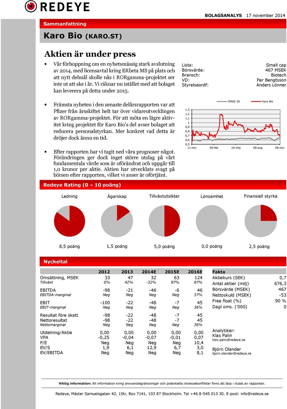 i år. Vi räknar nu istället med att bolaget kan leverera på detta under 2015.