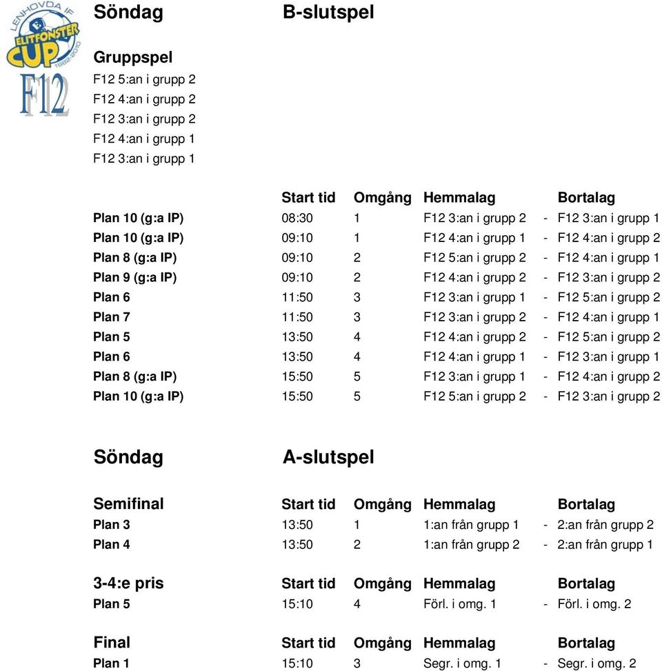 F12 3:an i grupp 2 Plan 6 11:50 3 F12 3:an i grupp 1 - F12 5:an i grupp 2 Plan 7 11:50 3 F12 3:an i grupp 2 - F12 4:an i grupp 1 Plan 5 13:50 4 F12 4:an i grupp 2 - F12 5:an i grupp 2 Plan 6 13:50 4