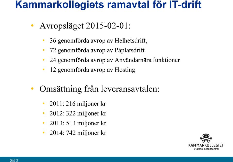 Användarnära funktioner 12 genomförda avrop av Hosting Omsättning från