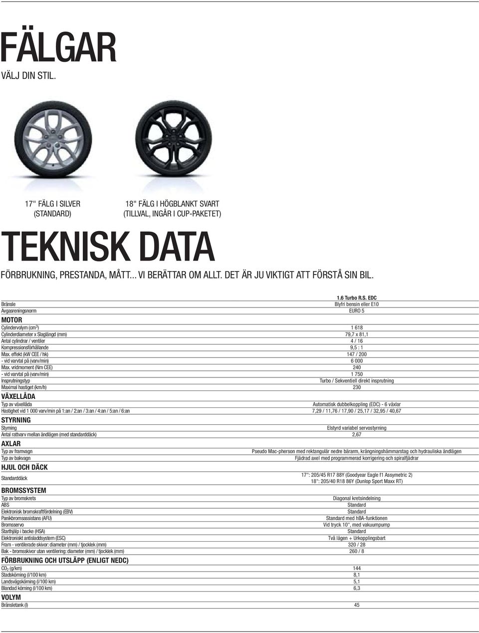 Å SIN BIL. 1.6 Turbo R.S. EDC Bränsle Blyfri bensin eller E10 Avgasreningsnorm EURO 5 MOTOR Cylindervolym (cm 3 ) 1 618 Cylinderdiameter x Slaglängd (mm) 79,7 x 81,1 Antal cylindrar / ventiler 4 / 16