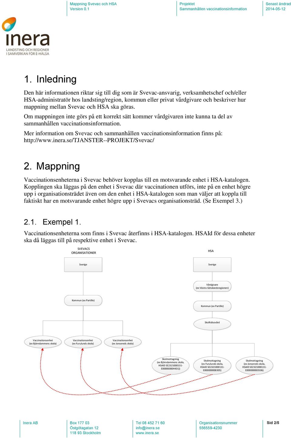 Mer information om Svevac och sammanhållen vaccinationsinformation finns på: http:///tjanster--projekt/svevac/ 2. Mappning erna i Svevac behöver kopplas till en motsvarande enhet i -katalogen.