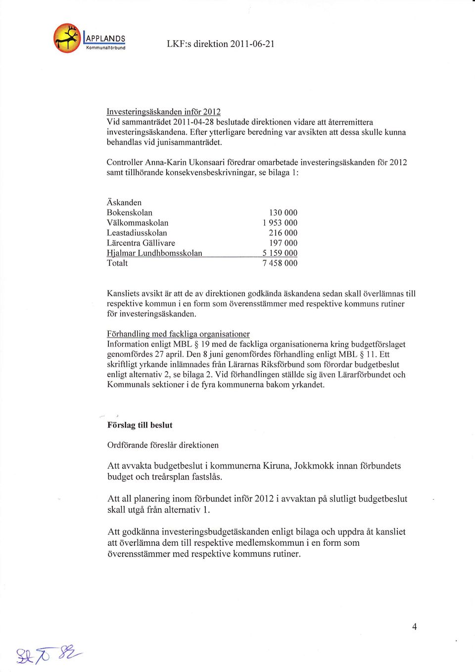 Controller Anna-Karin Ukonsaari floredrar omarbetade investeringsäskanden for 20 12 samt tillhörande konsekvensbeskrivningar, se bilaga 1: Äskanden Bokenskolan 130 000 Välkommaskolan 1 953 000