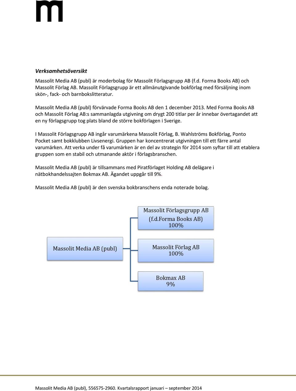 Med Forma Books AB och Massolit Förlag AB:s sammanlagda utgivning om drygt 200 titlar per år innebar övertagandet att en ny förlagsgrupp tog plats bland de större bokförlagen i Sverige.