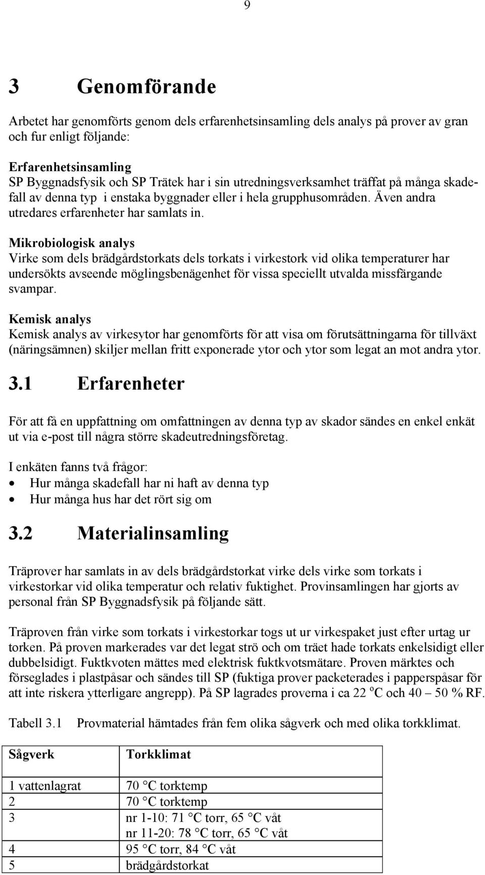 Mikrobiologisk analys Virke som dels brädgårdstorkats dels torkats i virkestork vid olika temperaturer har undersökts avseende möglingsbenägenhet för vissa speciellt utvalda missfärgande svampar.