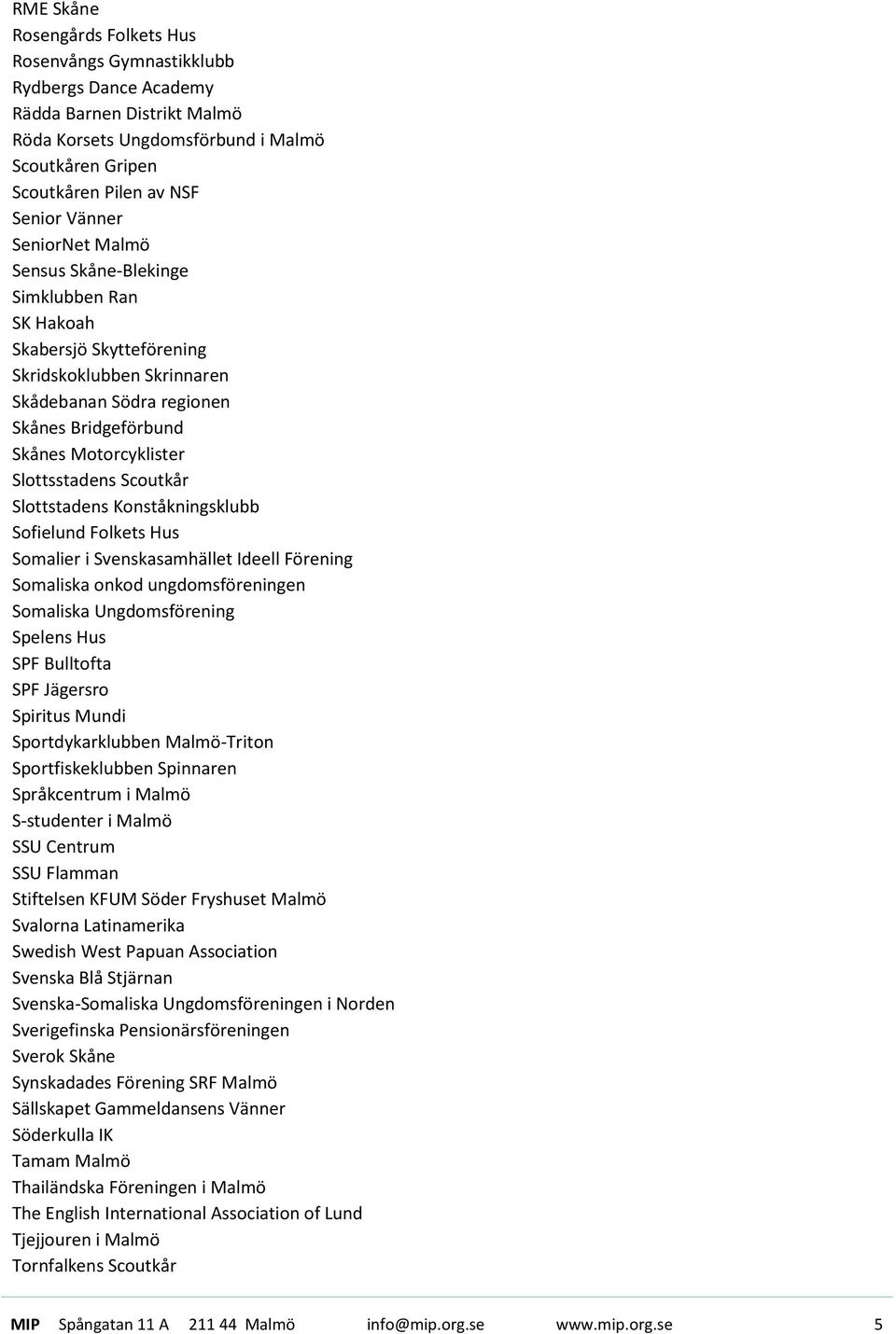 Slottsstadens Scoutkår Slottstadens Konståkningsklubb Sofielund Folkets Hus Somalier i Svenskasamhället Ideell Förening Somaliska onkod ungdomsföreningen Somaliska Ungdomsförening Spelens Hus SPF