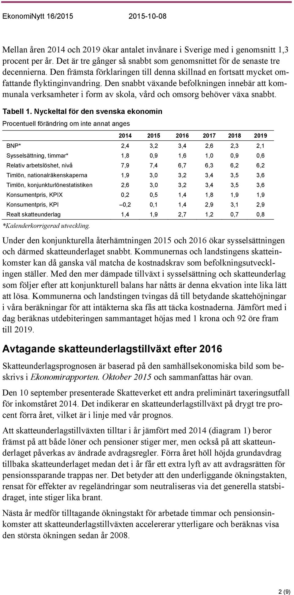 Den snabbt växande befolkningen innebär att kommunala verksamheter i form av skola, vård och omsorg behöver växa snabbt. Tabell 1.